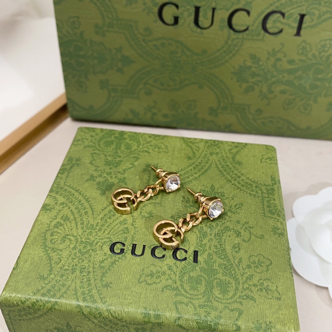 18K Double G Crystal Chain Earrings
