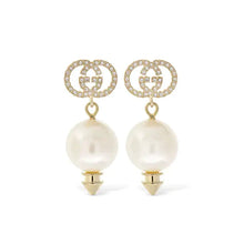 18K GUCCI Double G Pearl Pendant Earrings