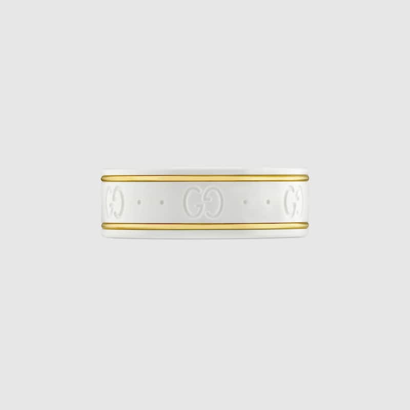 18K Double G Icon White Zirconia Ring