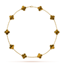 18K Van Cleef & Arpels Vintage Alhambra Tiger Eye 10 Motifs Necklace