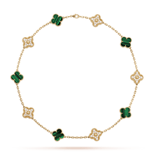 18K Van Cleef & Arpels Vintage Alhambra Malachite Diamonds 10 Motifs Necklace
