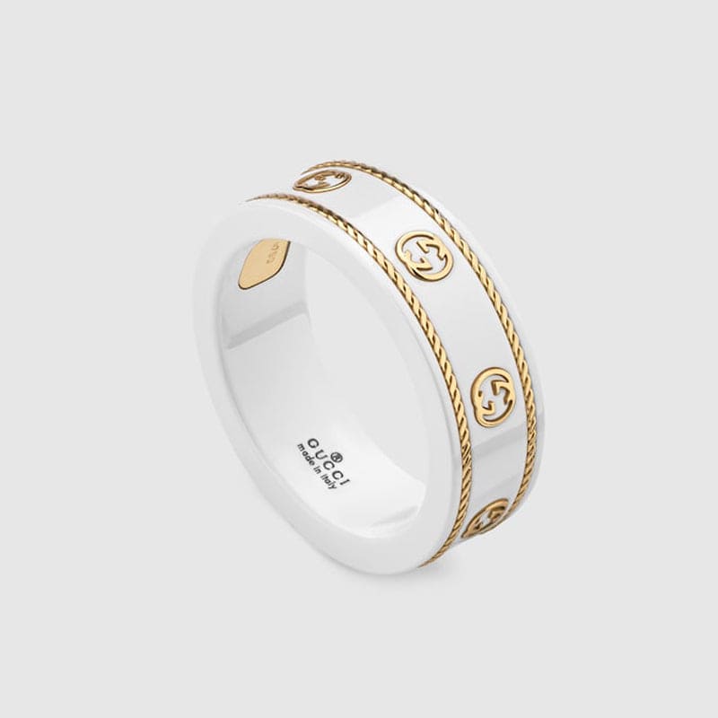 18K GG Interlocking G Icon White Zirconia Ring