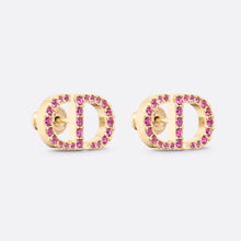 18K Petit CD Stud Fuchsia Crystals Earrings