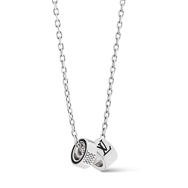 18K Louis Damier Rings Pendant Necklace