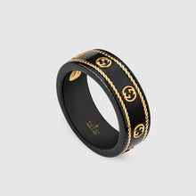18K Gucci Interlocking G Icon Black Corundum Ring