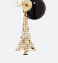 18K CD Tribales Eiffel Tower Charm Black Pearls Earrings