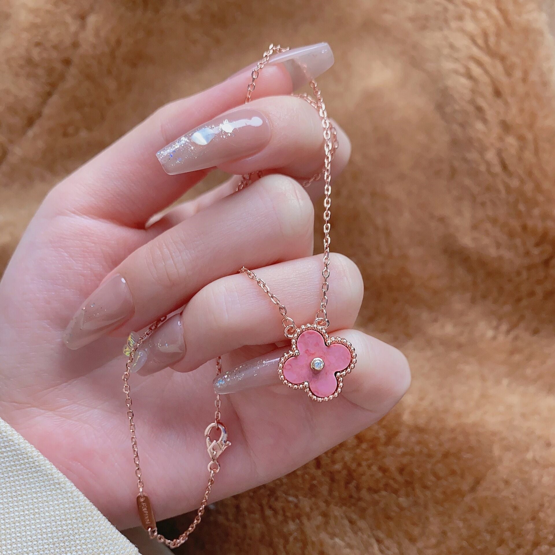 Pink Diamond Clover Necklace
