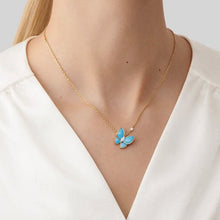 18K Two Butterfly Pendant with Diamond & Turquoise Necklace