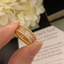 18K Yellow Gold Perlée Diamonds 3 Row Ring