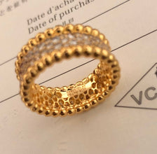 18K Yellow Gold Perlée Diamonds 3 Row Ring