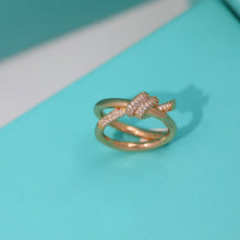 18K Rose Gold T Knot Double Row Diamonds Ring