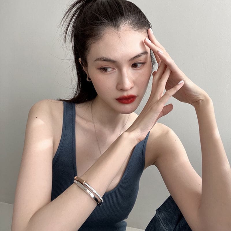 18K T Lock Bangle Half Pave Diamonds Bracelet