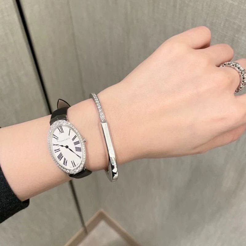 18K T Lock Bangle Half Pave Diamonds Bracelet