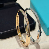 18K T Lock Bangle Half Pave Diamonds Bracelet