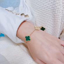 18K Vintage Alhambra Five Motifs Malachite Diamonds Clover Bracelet