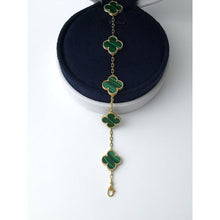 18K Vintage Alhambra Five Motifs Malachite Clover Bracelet