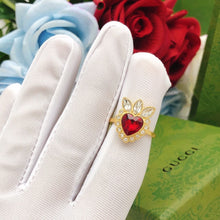 18K Double G Crystal Heart Ring
