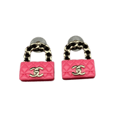 18k Chanel Classic Pink CC Bag Earrings