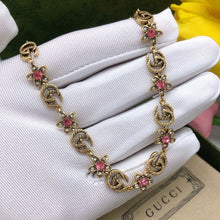 18K Double G Interlocking G Red Flowers Necklace