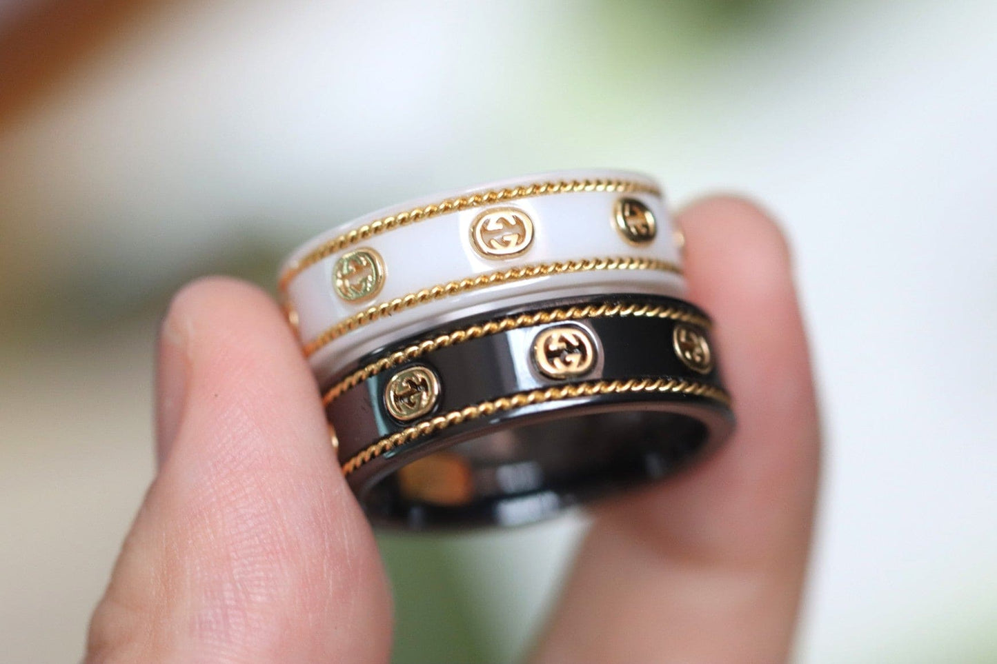 18K GG Interlocking G Icon Black Corundum Ring