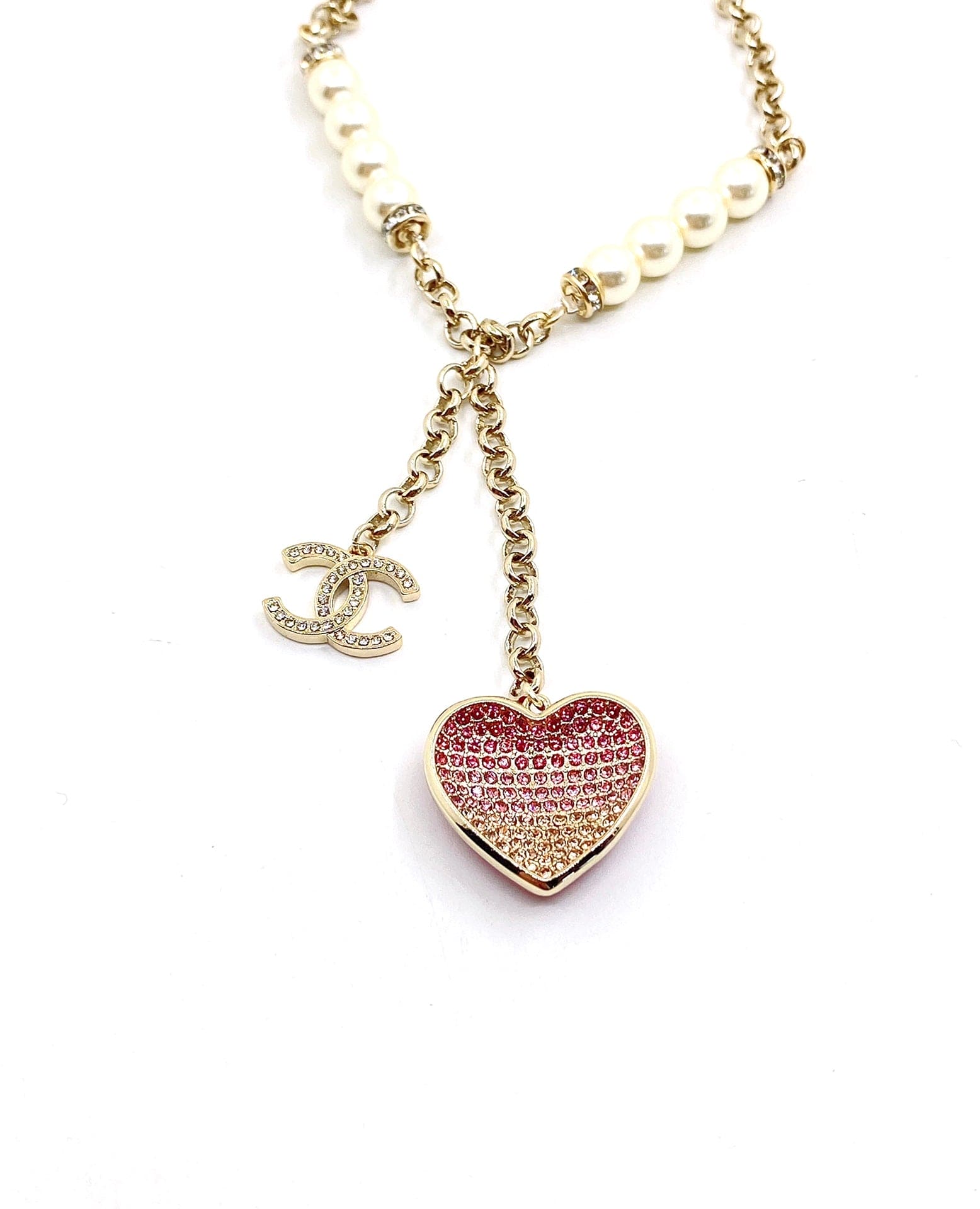 18K CC Pink Heart Diamonds Necklace
