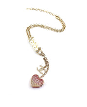 18K CC Pink Heart Diamonds Necklace