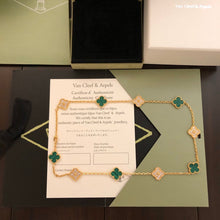 18K Vintage Alhambra Malachite Diamonds 10 Motifs Necklace