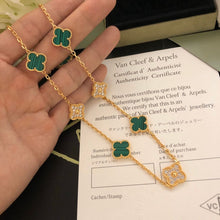 18K Vintage Alhambra Malachite Diamonds 10 Motifs Necklace