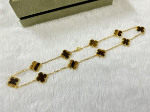 18K Vintage Alhambra Tiger Eye 10 Motifs Necklace