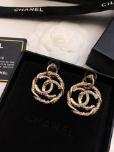 18K CC Round Diamond Earrings