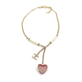 18K CHANEL CC Pink Heart Diamonds Necklace