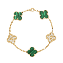 18K Van Cleef & Arpels Vintage Alhambra Five Motifs Malachite Diamonds Bracelet