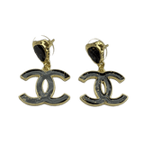 18k Chanel Classic Black CC Dangle Earrings