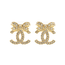 18k Chanel CC Strass Bow Stud Earrings