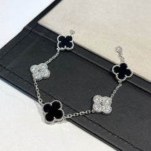 18K Vintage Alhambra Five Motifs Black Diamonds Clover Bracelet