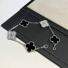 18K Vintage Alhambra Five Motifs Black Diamonds Clover Bracelet