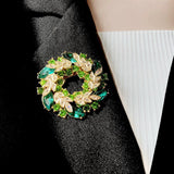 Green Crystal Flower Gold Brooch