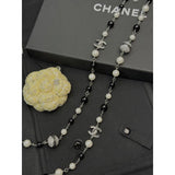 18K CC Long Black Beads Pearl Necklace
