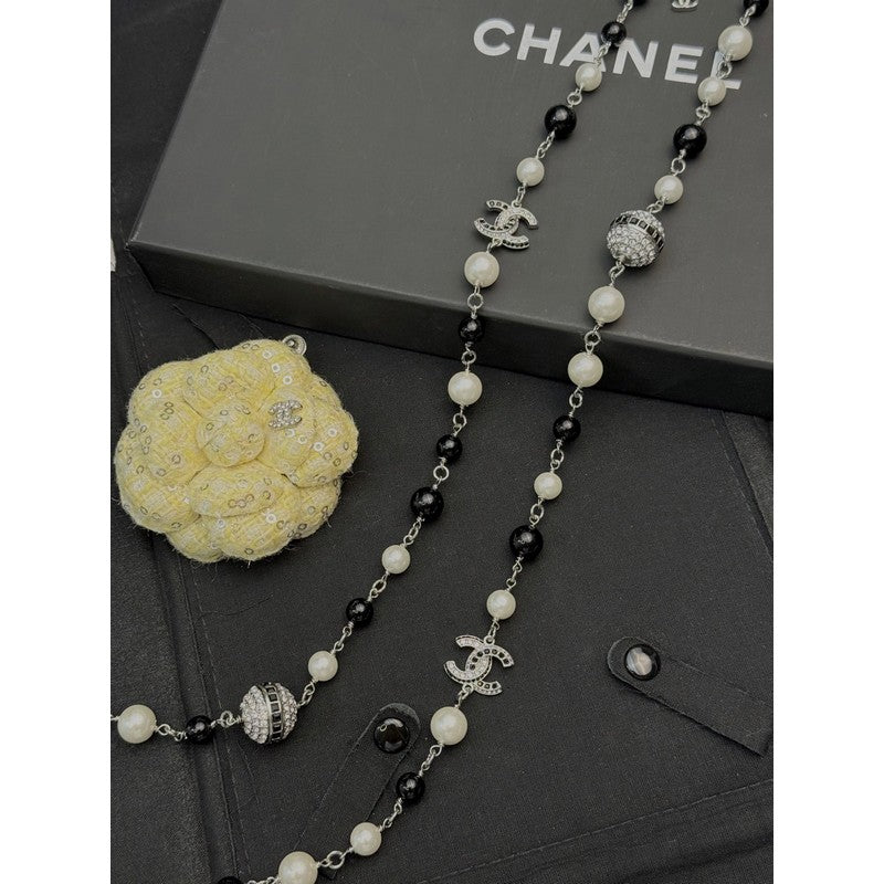 18K CC Long Black Beads Pearl Necklace