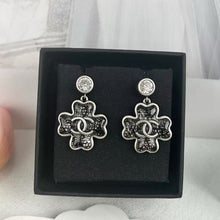 18K CC Black Four-Leaf Clover Earrings