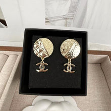 18K CC Gold Round Pendant Earrings