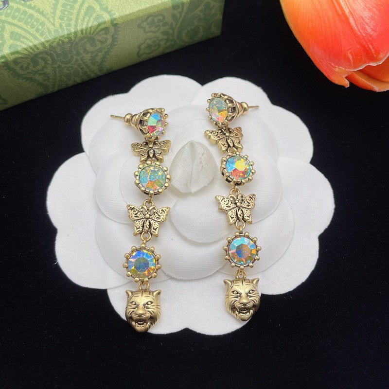 18K GG Tiger Color Crystal Earrings