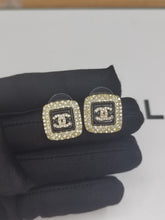 18K CC Diamond Square Black Earrings