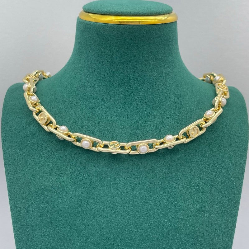 18K GG Gold Pearl Chain Necklace