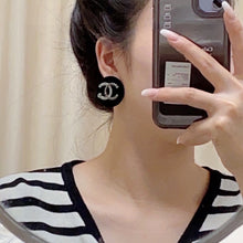 18K CC Black Earrings