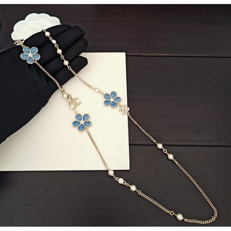 18K CC Blue Flower Long Necklace