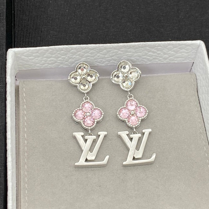 18K Louis Purple Crystal Flower Long Earrings