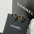 18K CC Black Heart Gold Earrings