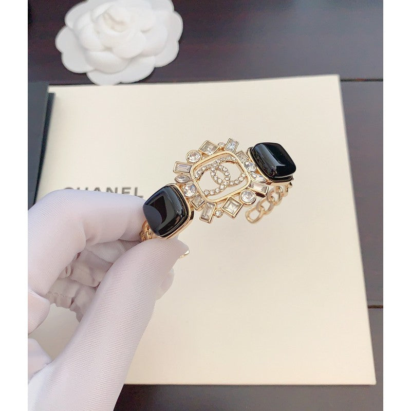 18K CC Black Crystal Cuff Bracelet