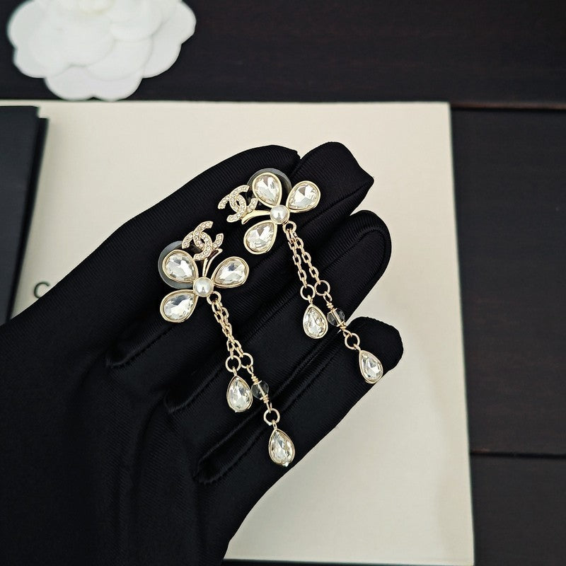 18K CC Crystal Gold Pendant Earrings